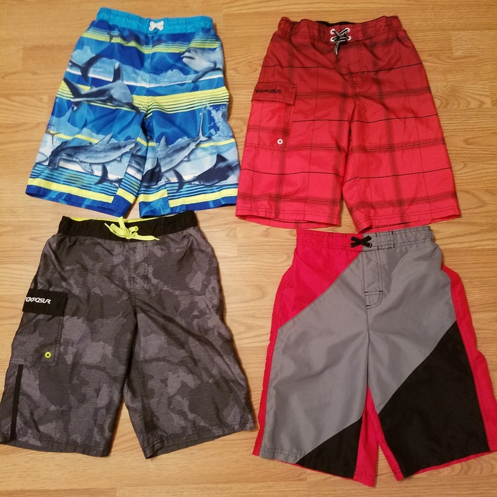 4 PAIRS OF BOYS SIZE 10/12 SWIM TRUNKS!
